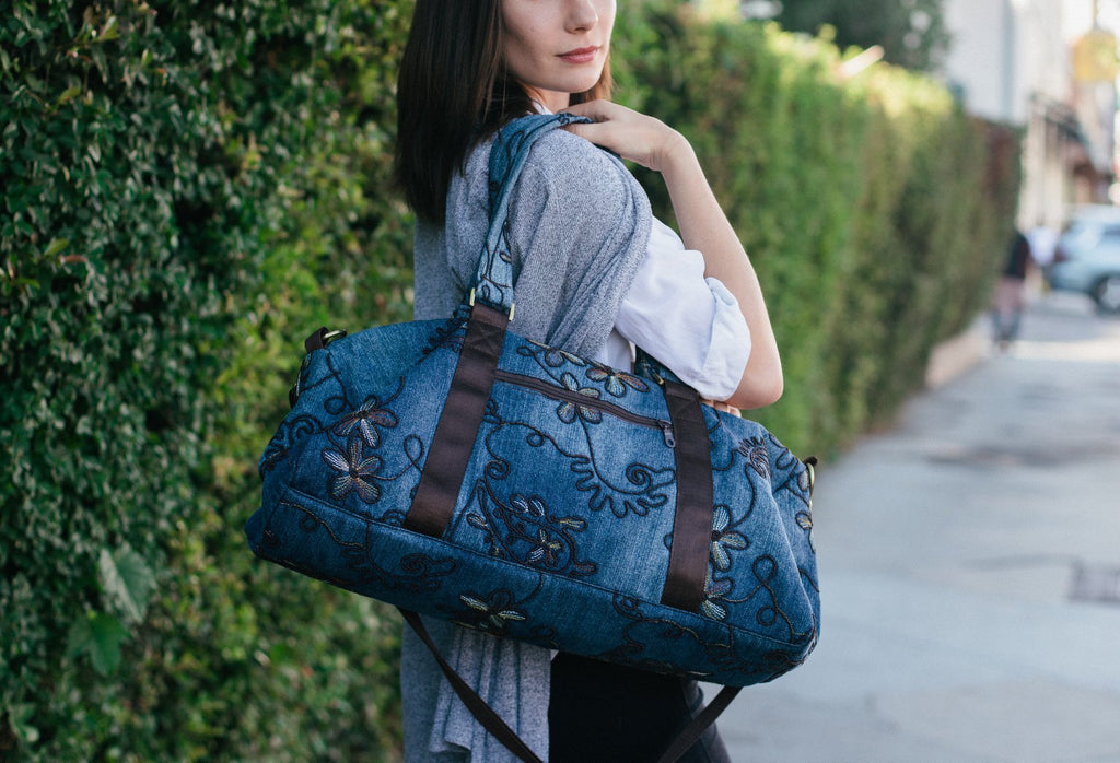 Denim duffle bag best sale