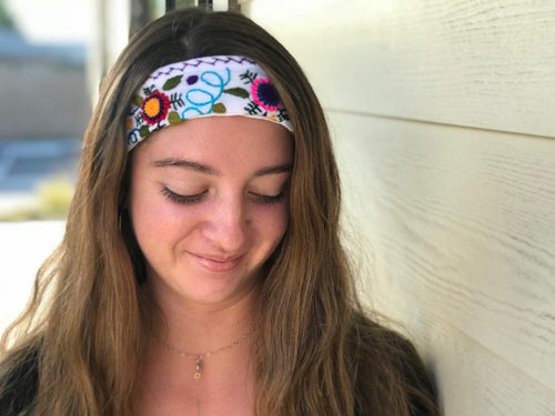 Headband with Embroidered Flowers