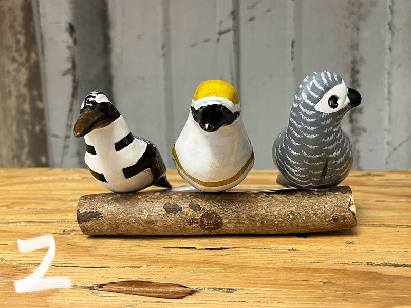 Wooden Birds - 3 on a Log