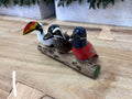 Wooden Birds Hanging - 3 on a Log