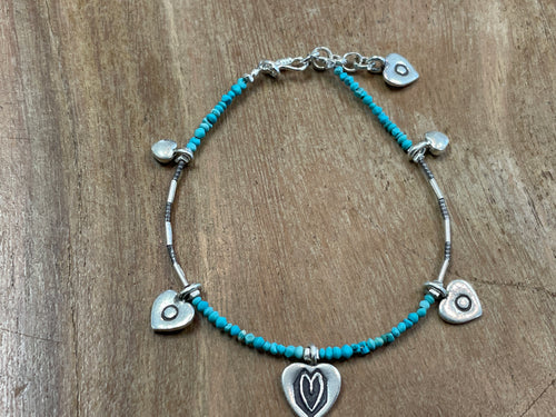 Bracelet - turquoise w/ silver charms