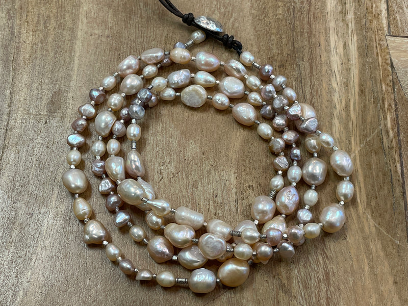 Necklace - pearls with silver long