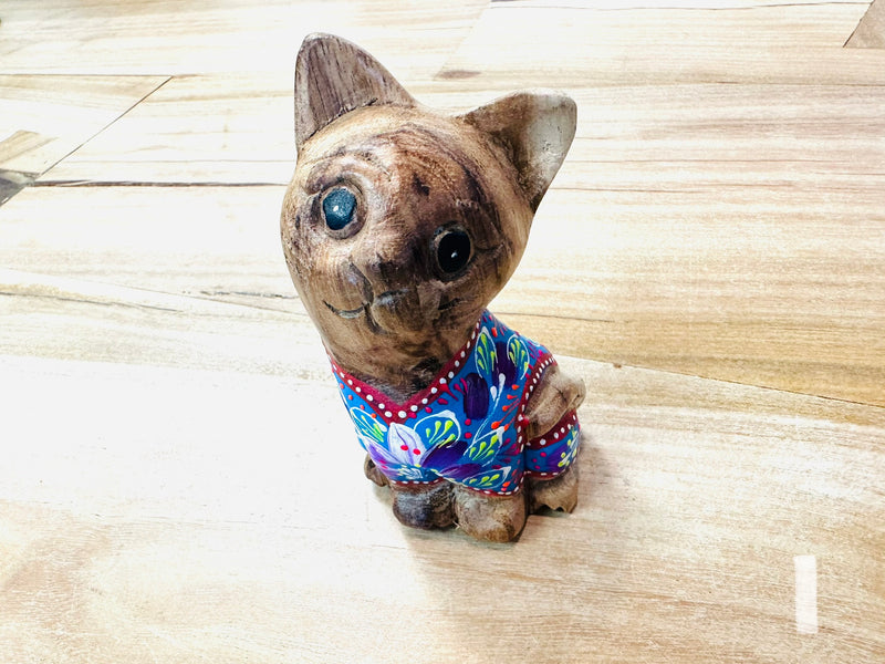 Wooden Cat - painted med