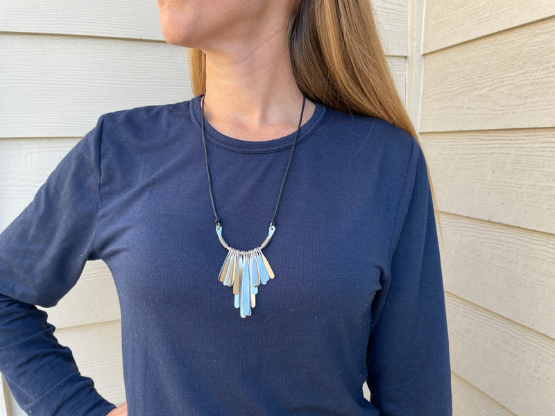 Necklace - fringe cord Long & Narrow SILVER