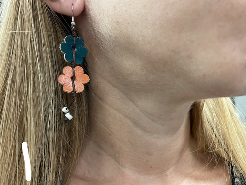 Earrings - Leather Flowers Drop