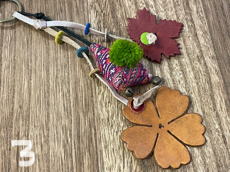 Keychain - leather poms beads assorted