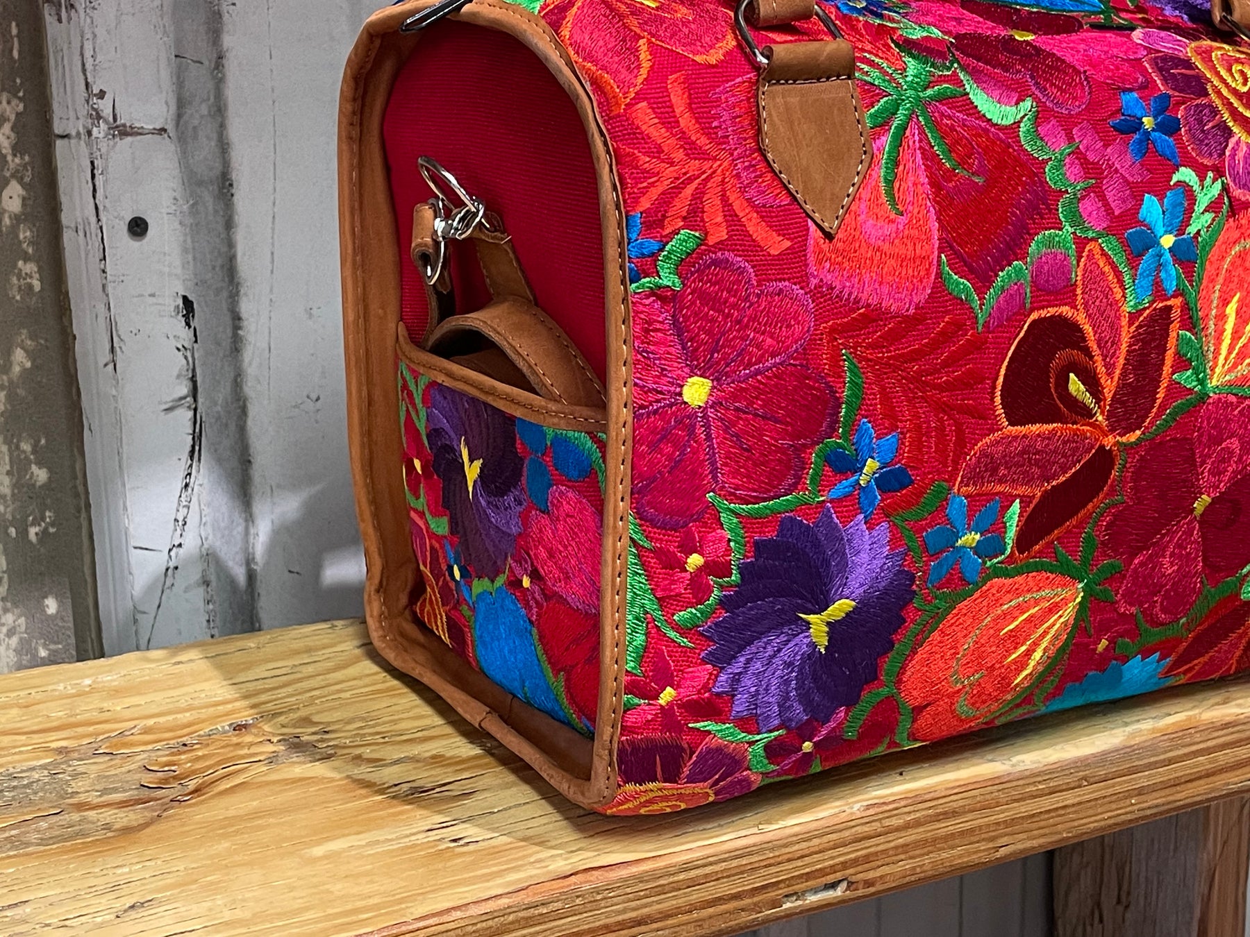 Leather Shoulder Bag with Embroidered Accent from Mexico - Bouquet of  Oaxaca | NOVICA