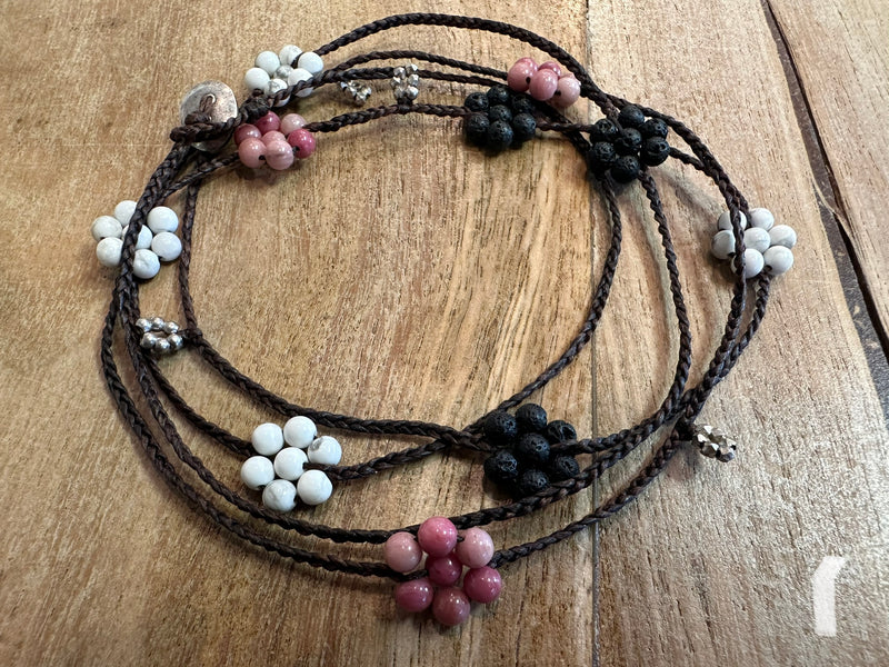 Necklace - 45" - stone flowers