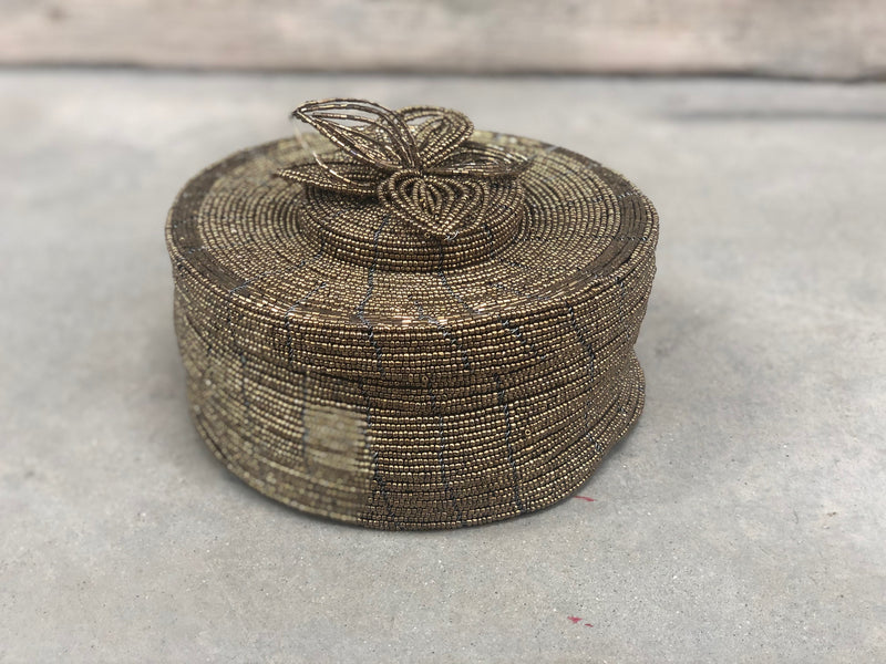 Beaded Basket With Lid - Large