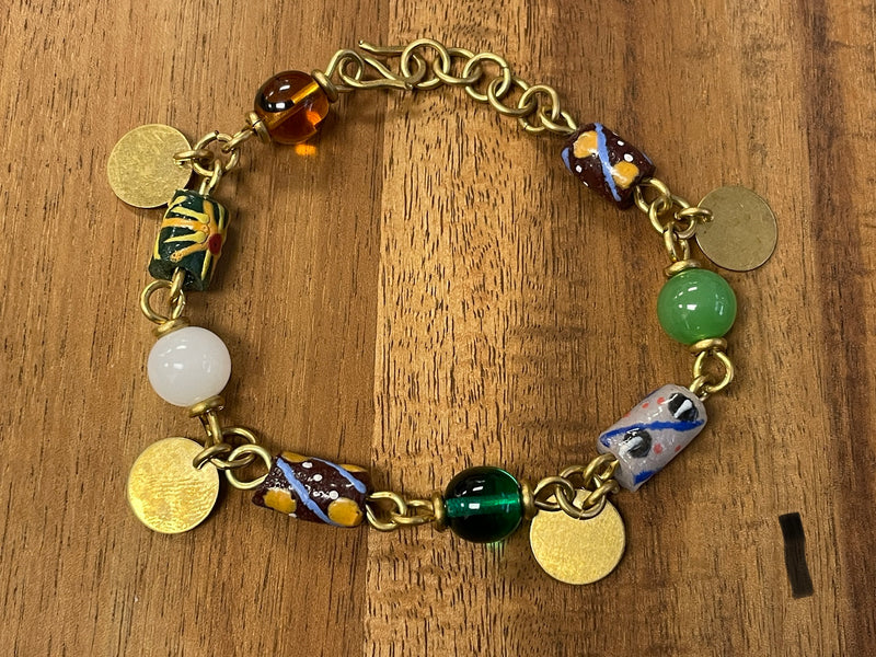 Bracelet - trade bead disc charms