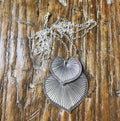 Necklace - silver chain & double heart