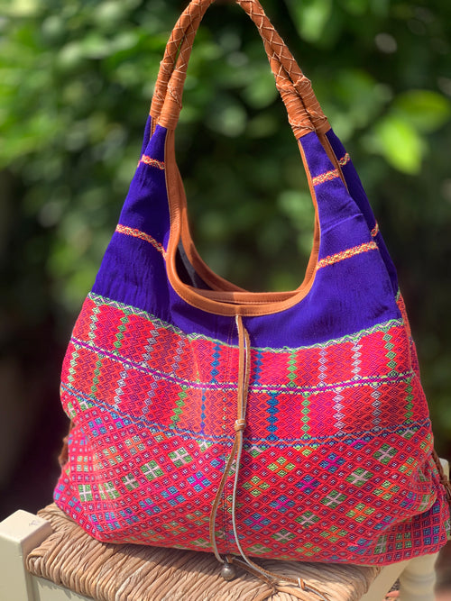 Slouch Bag - Oval handle vintage embroidered