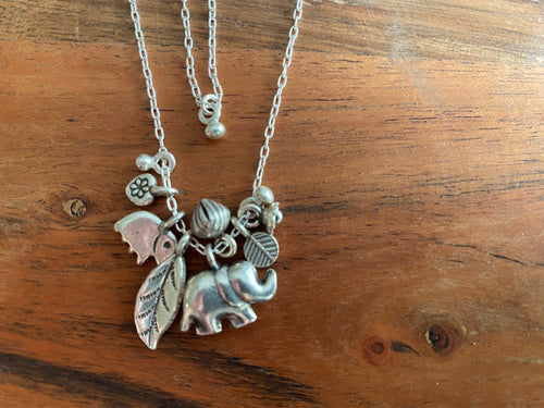 Necklace - silver chain w/ elephant cluster