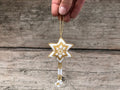Beaded ornament - star sm - white & gold
