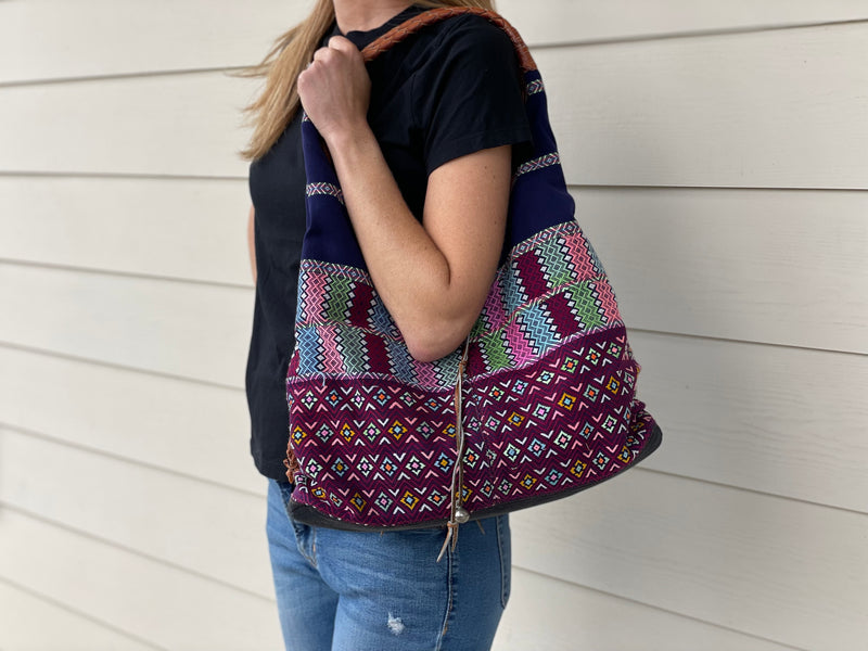 Slouch Bag - Oval handle vintage embroidered
