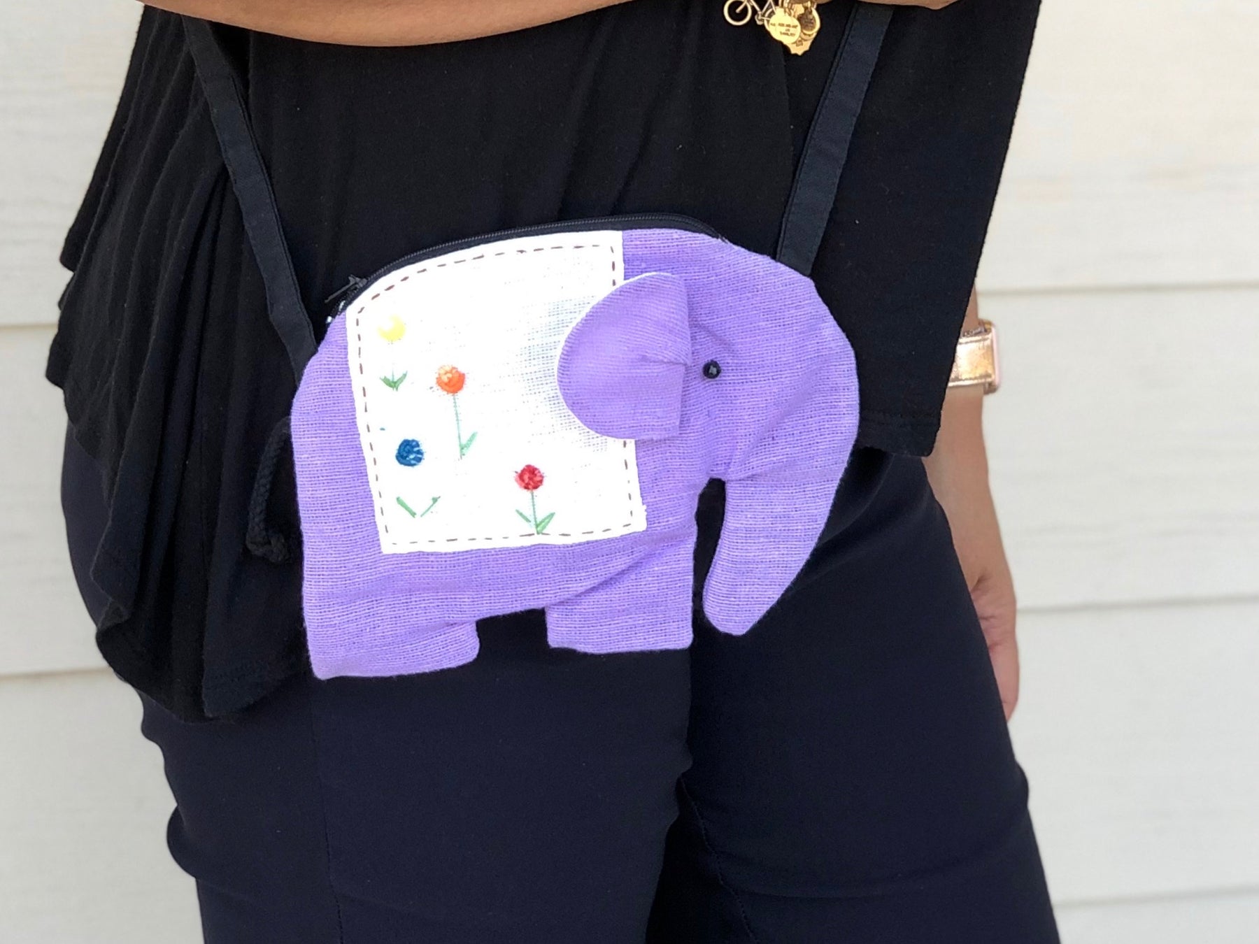 Thai Artisan Crafted Elephant-Shaped Cotton Sling - Lively Elephant | NOVICA