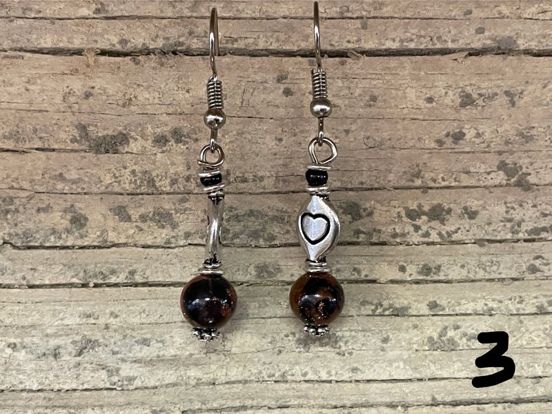 Earrings - bead & metal simple - heart glass