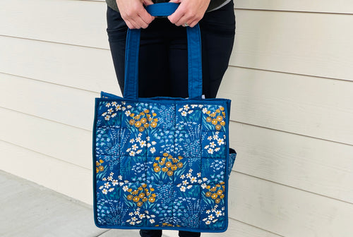 Blue Floral Tote 5x5