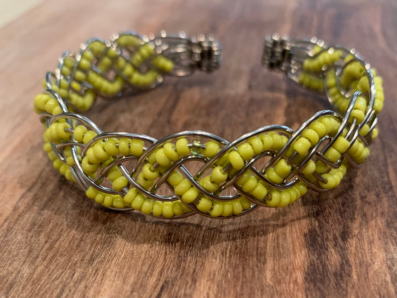Bracelet - Wire & bead braided cuff
