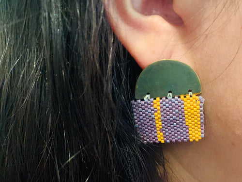 Earrings - woven beads with brass