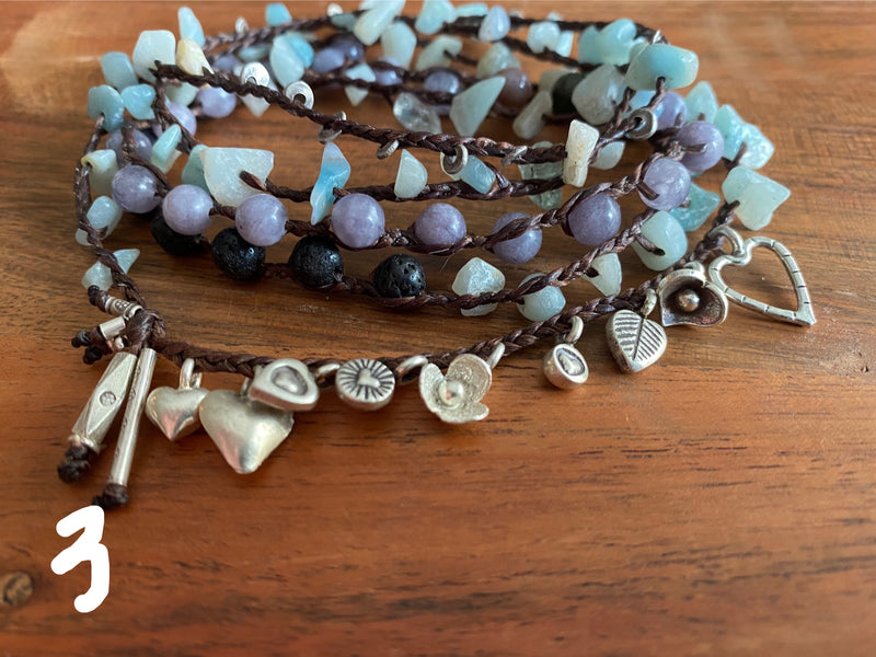 Mixed stone & silver line necklace