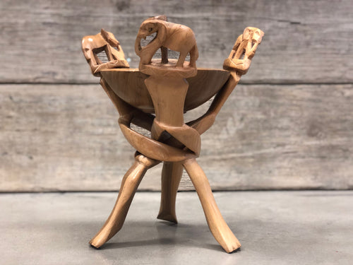 Wood Bowl with Elephant Stand